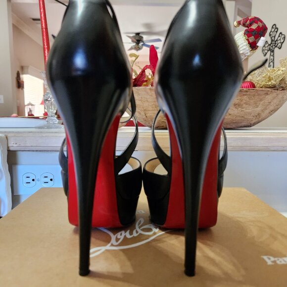 EUC Christian Louboutin Cross Me 160 Black Leather Platform Heels, sz 38.5 - Picture 5 of 8